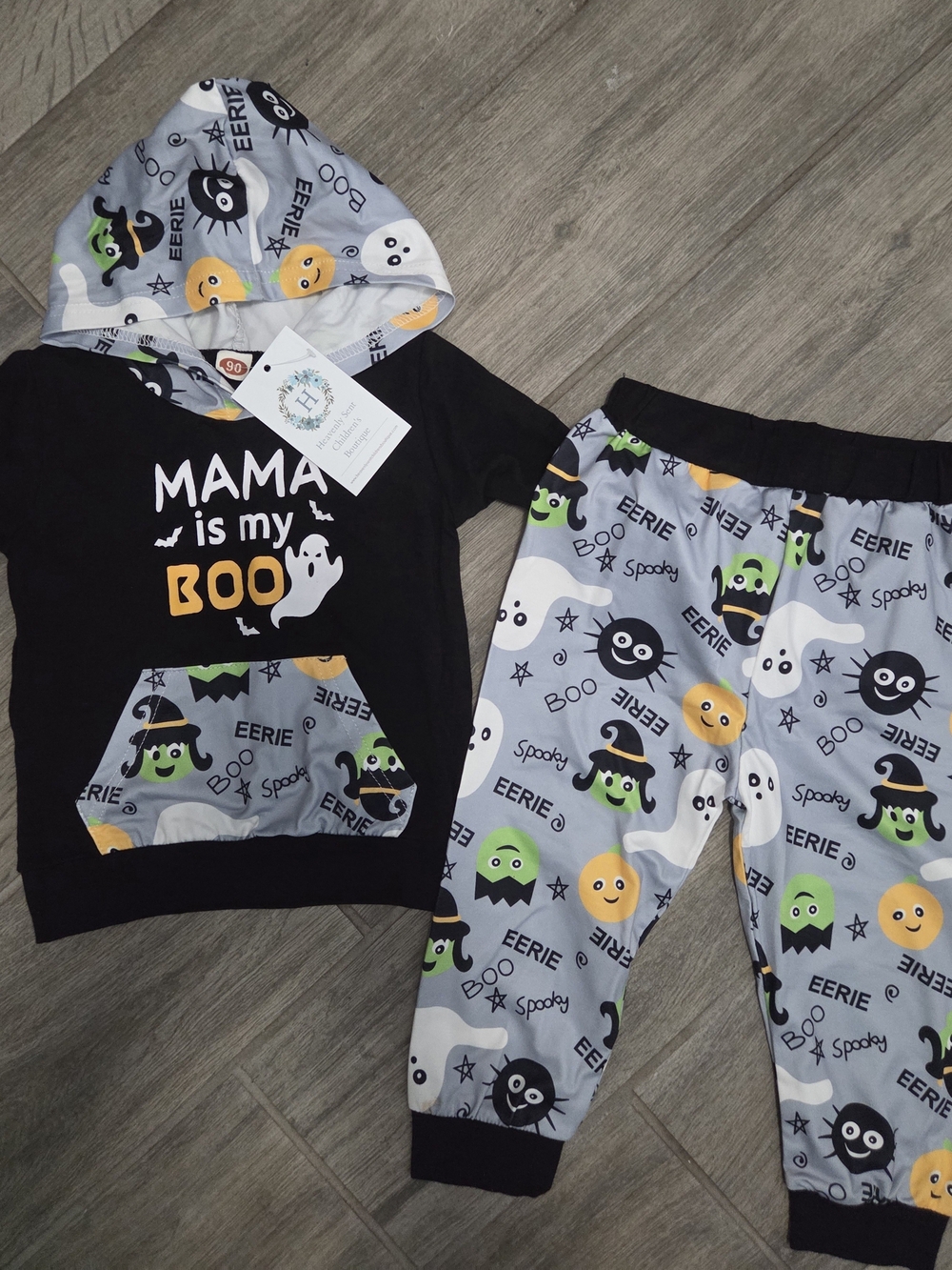 Mama Is My Boo Halloween Kids Pajama Set - Black & Gray